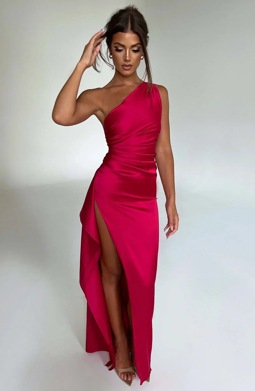 Women’s Satin Evening Maxi Dress – Sleeveless A-Line
