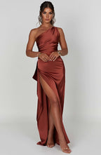 Women’s Satin Evening Maxi Dress – Sleeveless A-Line