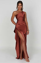 Women’s Satin Evening Maxi Dress – Sleeveless A-Line