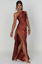 Women’s Satin Evening Maxi Dress – Sleeveless A-Line