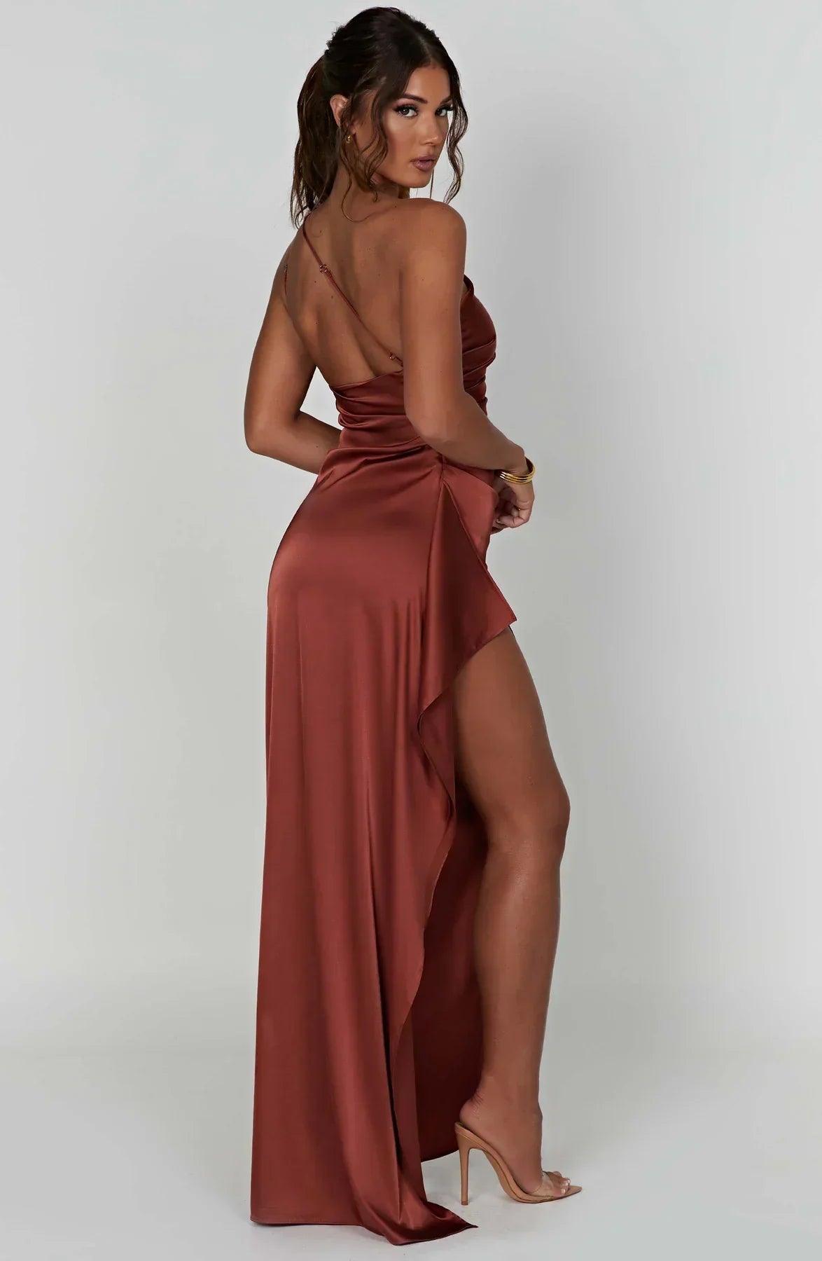 Women’s Satin Evening Maxi Dress – Sleeveless A-Line