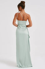 Women’s Satin Evening Maxi Dress – Sleeveless A-Line