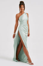 Women’s Satin Evening Maxi Dress – Sleeveless A-Line