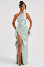 Women’s Satin Evening Maxi Dress – Sleeveless A-Line