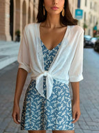 Lightweight Tie-Front Open Blouse