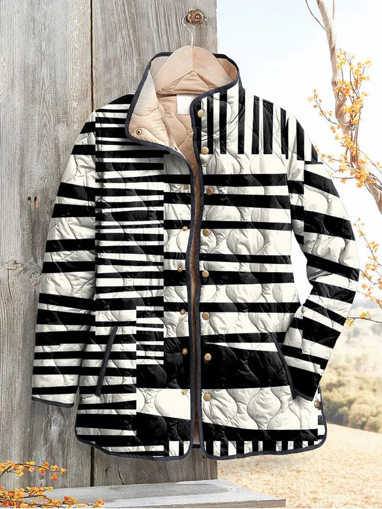 Abstract Black White Quilted Jacket