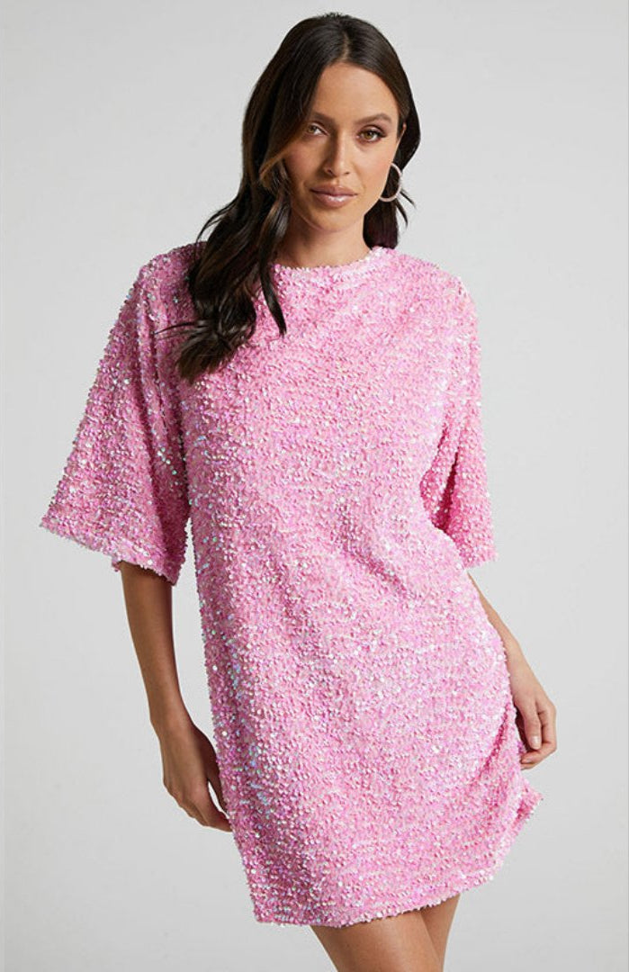 Women's Sequin Mini Dress - Sparkly Bodycon Party Dress with Lining