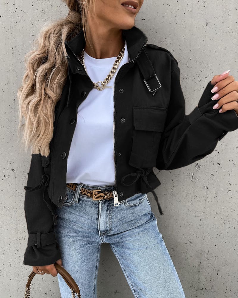 Cropped Transitional Jacket With Pockets