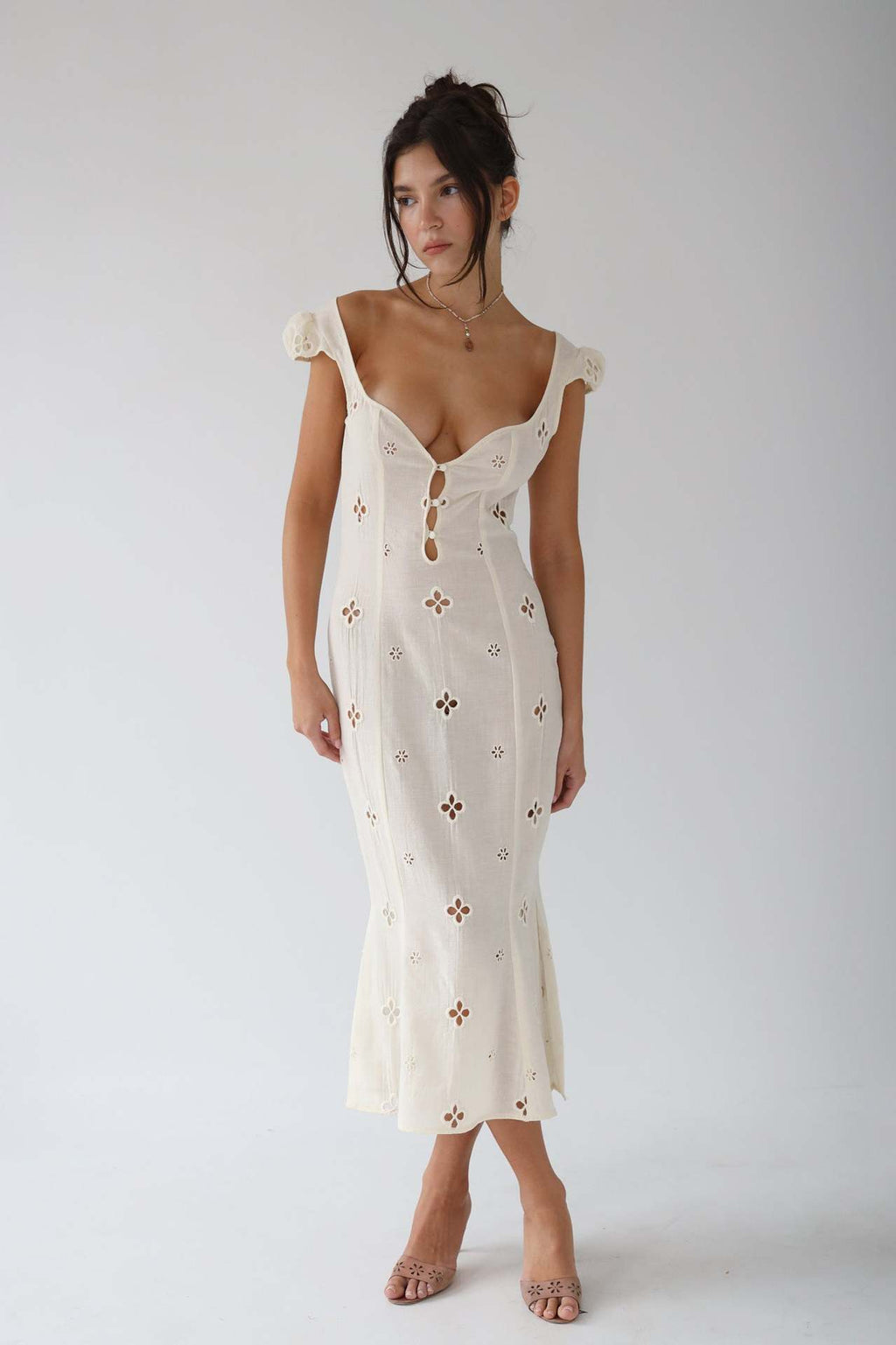 Vintage Embroidered Fishtail Midi Dress