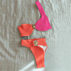 Asymmetrical Women's Bikini with Textured Finish and Ring
