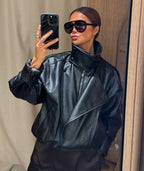 Black Faux Leather Zip Jacket