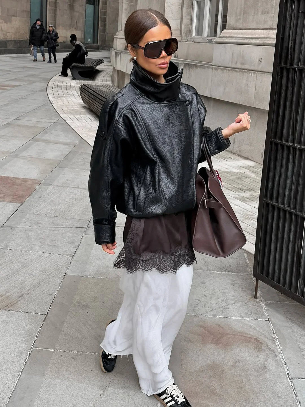 Black Faux Leather Zip Jacket
