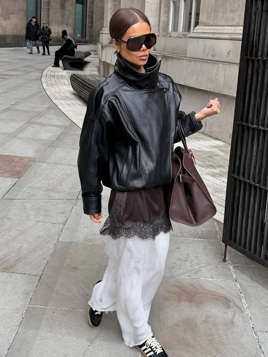 Black Faux Leather Zip Jacket