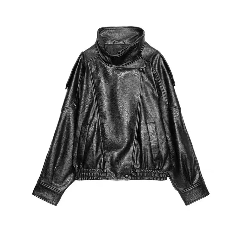 Black Faux Leather Zip Jacket
