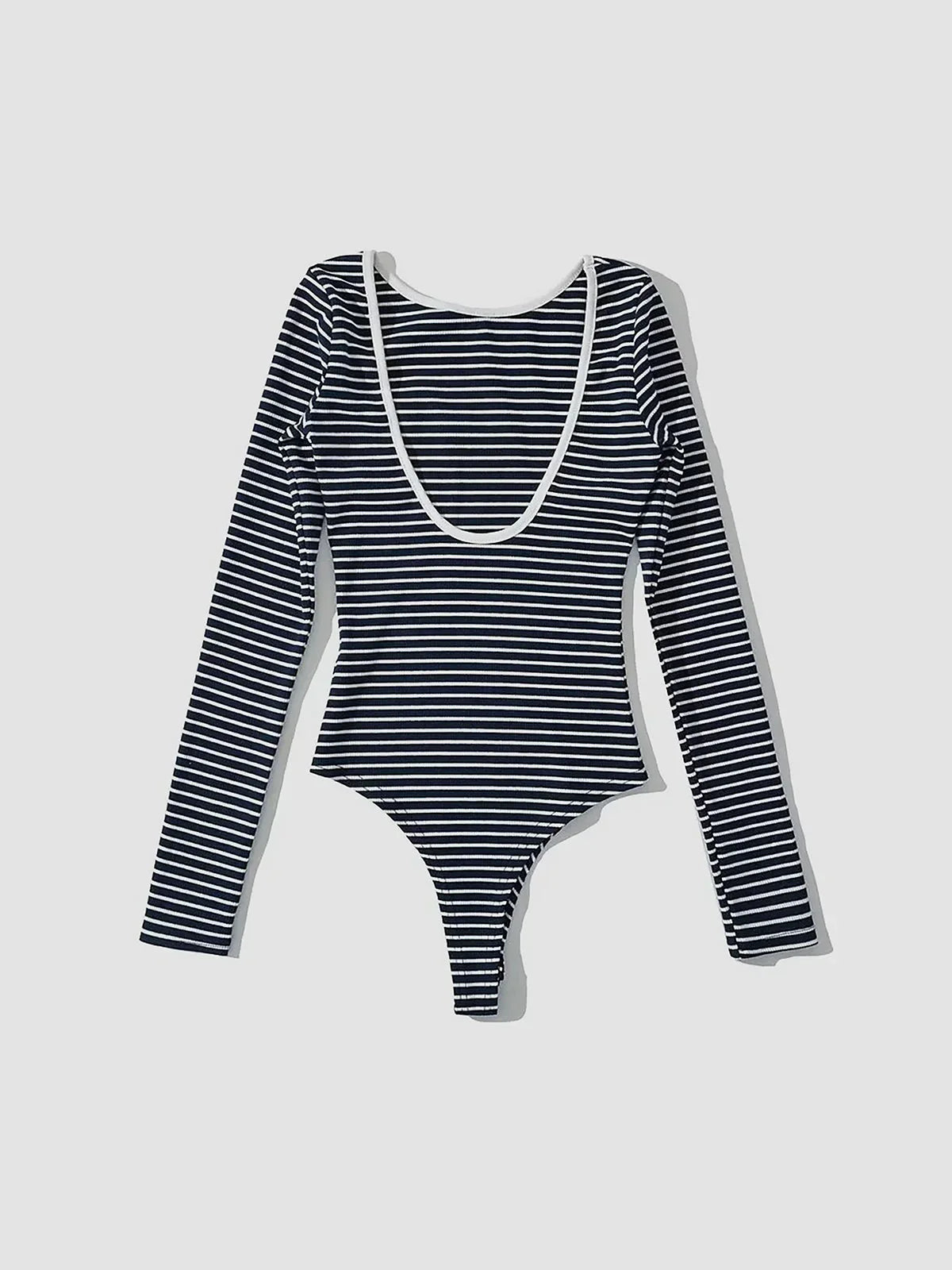 Striped Bodysuit with Open Back and Long Sleeves for Women