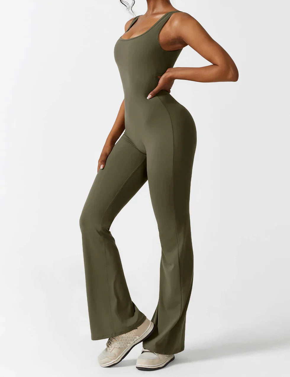 Women’s Flare-Leg Jumpsuit – V-Back Sleeveless