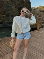 Ivory Sparkling Sequin Bomber Jacket