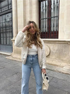 Ivory Sparkling Sequin Bomber Jacket