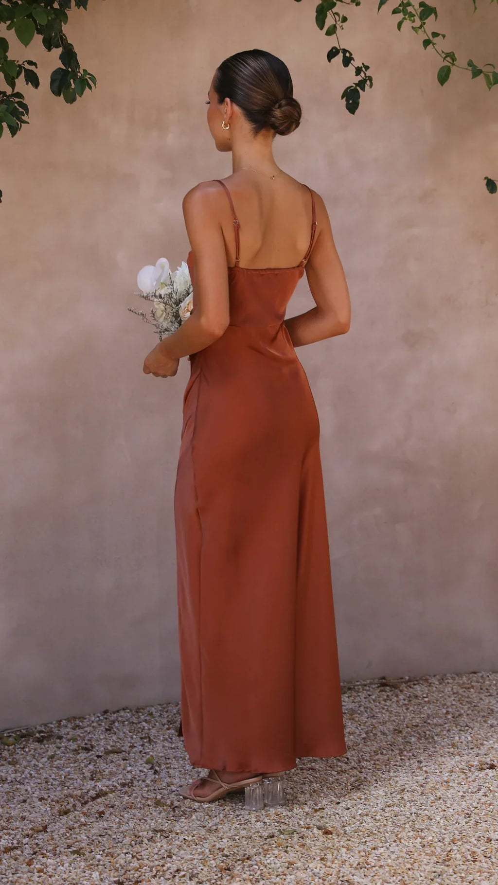 Straight-Neck Midi Slip Dress – Side-Slit Sleeveless Gown