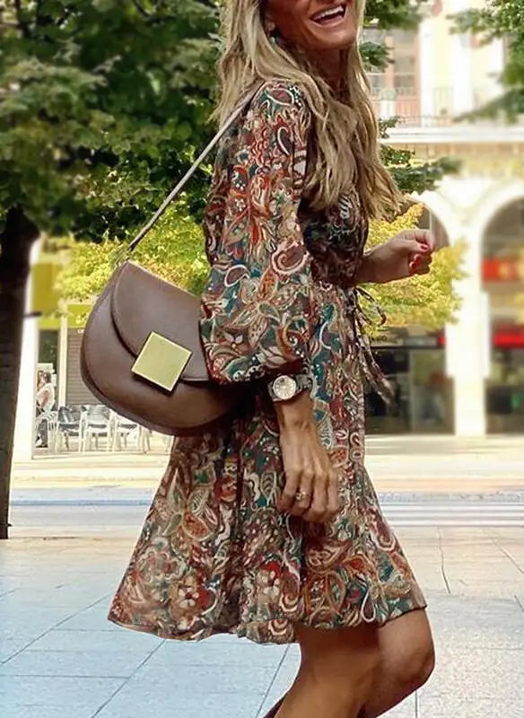 Women's Paisley Print Maxi Dress - Sleeveless V-Neck