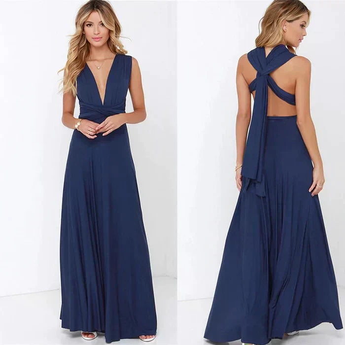 Women's Backless Maxi Dress - Satin Sleeveless Evening Gown