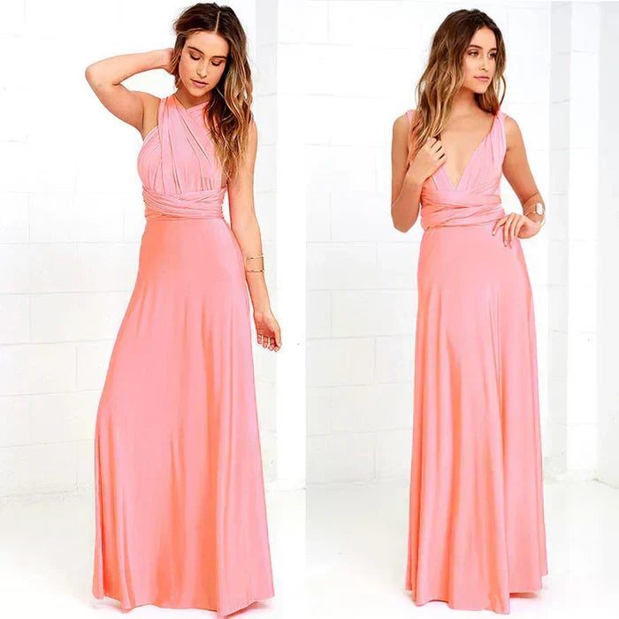 Women's Backless Maxi Dress - Satin Sleeveless Evening Gown
