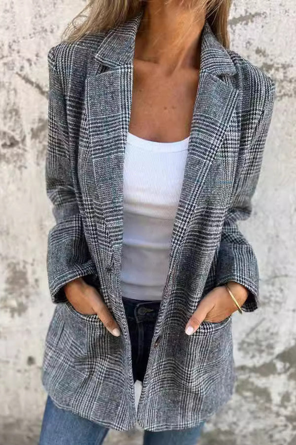 Elegant Tailored Checked Print Blazer