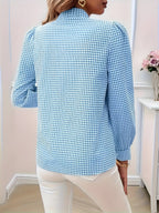 Women's Checked Tie-Neck Blouse