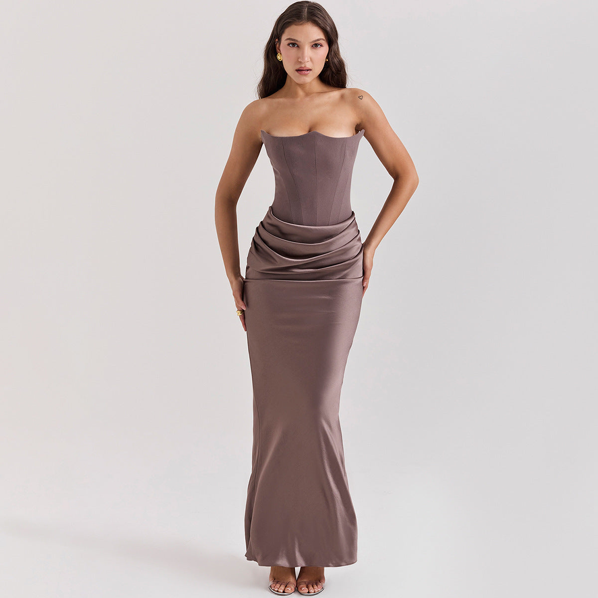 Women's Elegant Corset Midi Dress - Satin Bodycon Fit