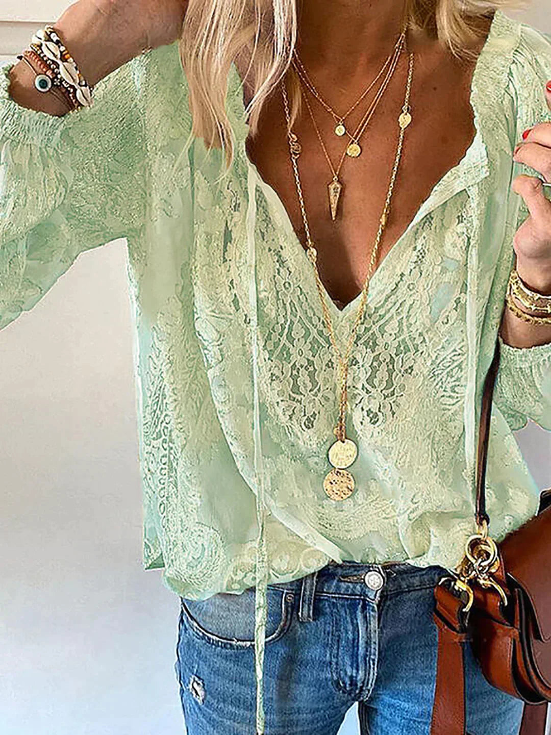 Women's Long Sleeve Crochet Lace Blouse