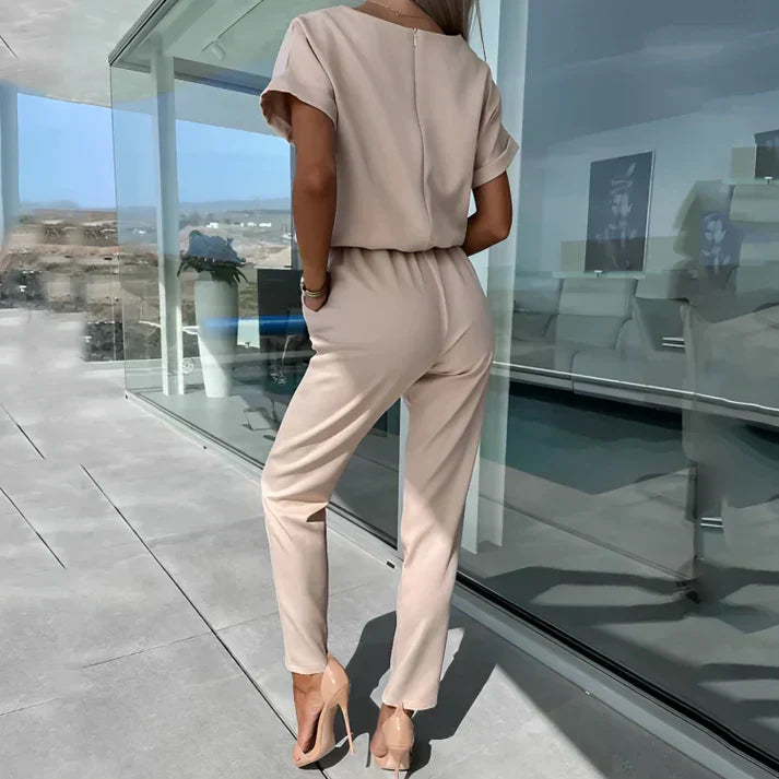 Women’s 2-Piece Outfit Set with Short Sleeve Top and Straight Leg Pants