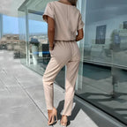 Women’s 2-Piece Outfit Set with Short Sleeve Top and Straight Leg Pants