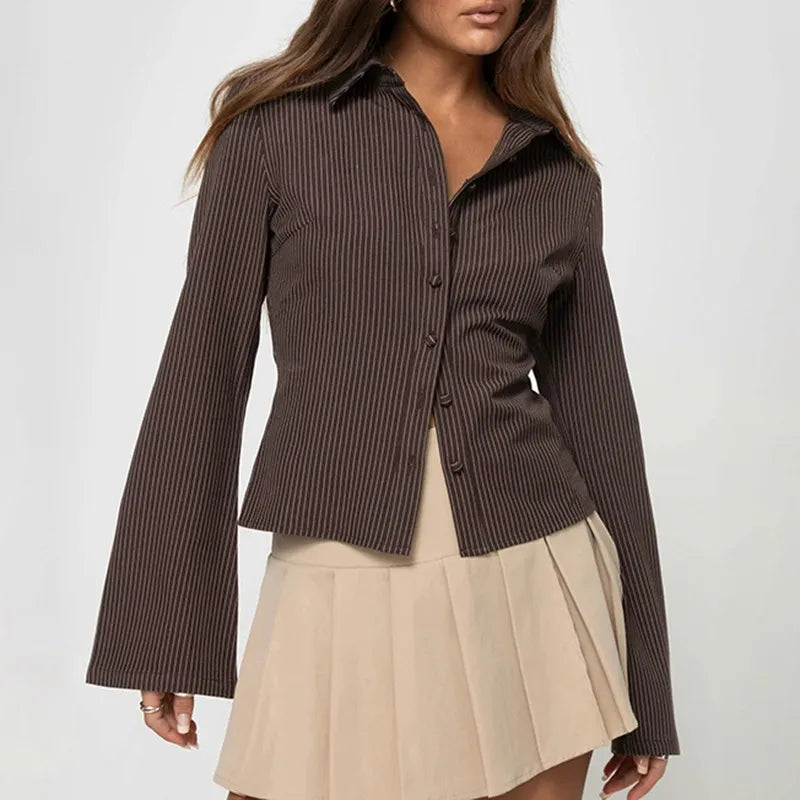 Button-Down Retro Blouse – Long-Sleeve Collared Shirt