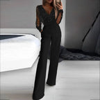Black Women's Jumpsuit with V-Neck and Flared Legs