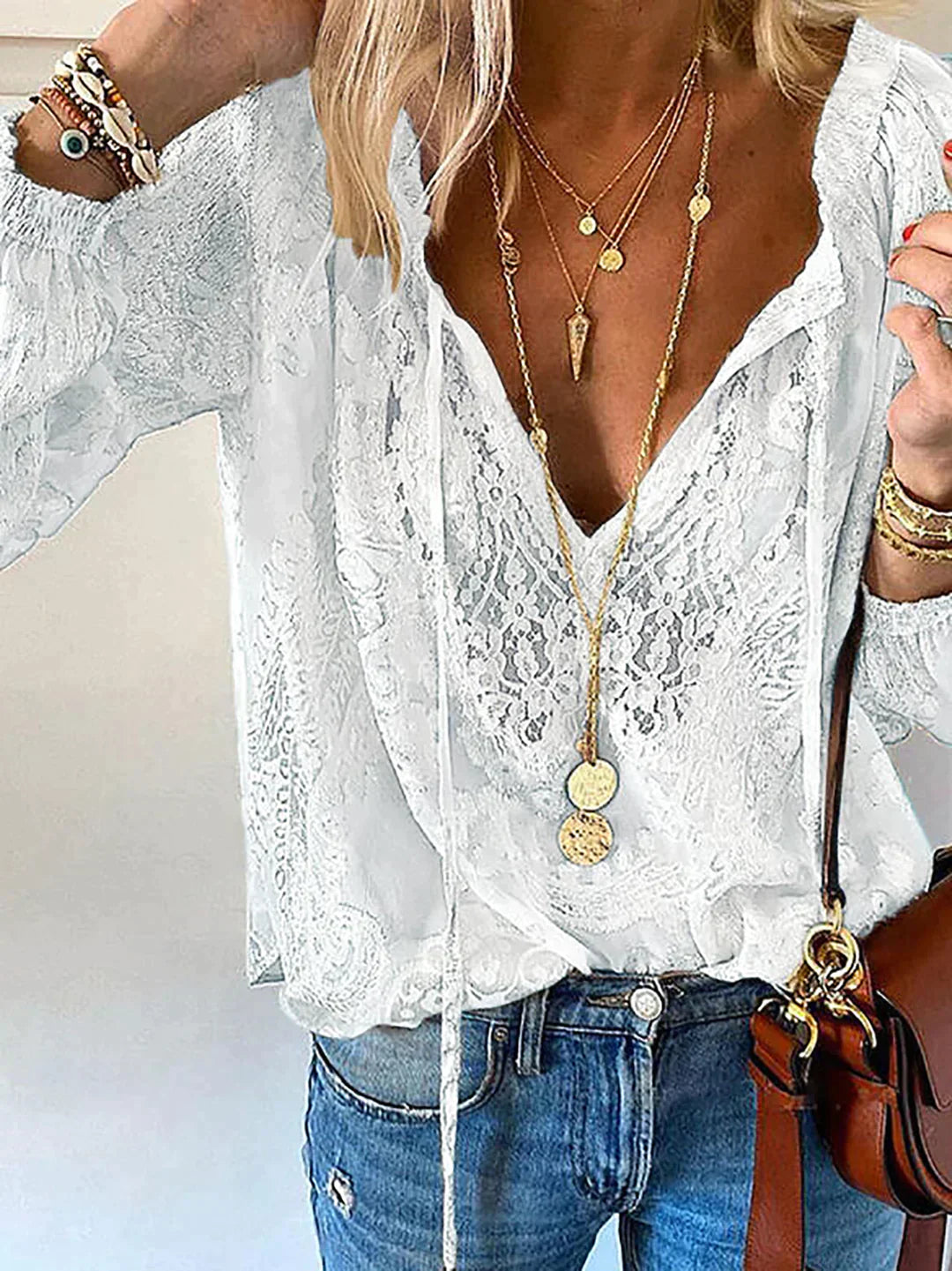 Women's Long Sleeve Crochet Lace Blouse