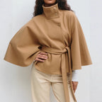 High Collar Belted Cape Coat