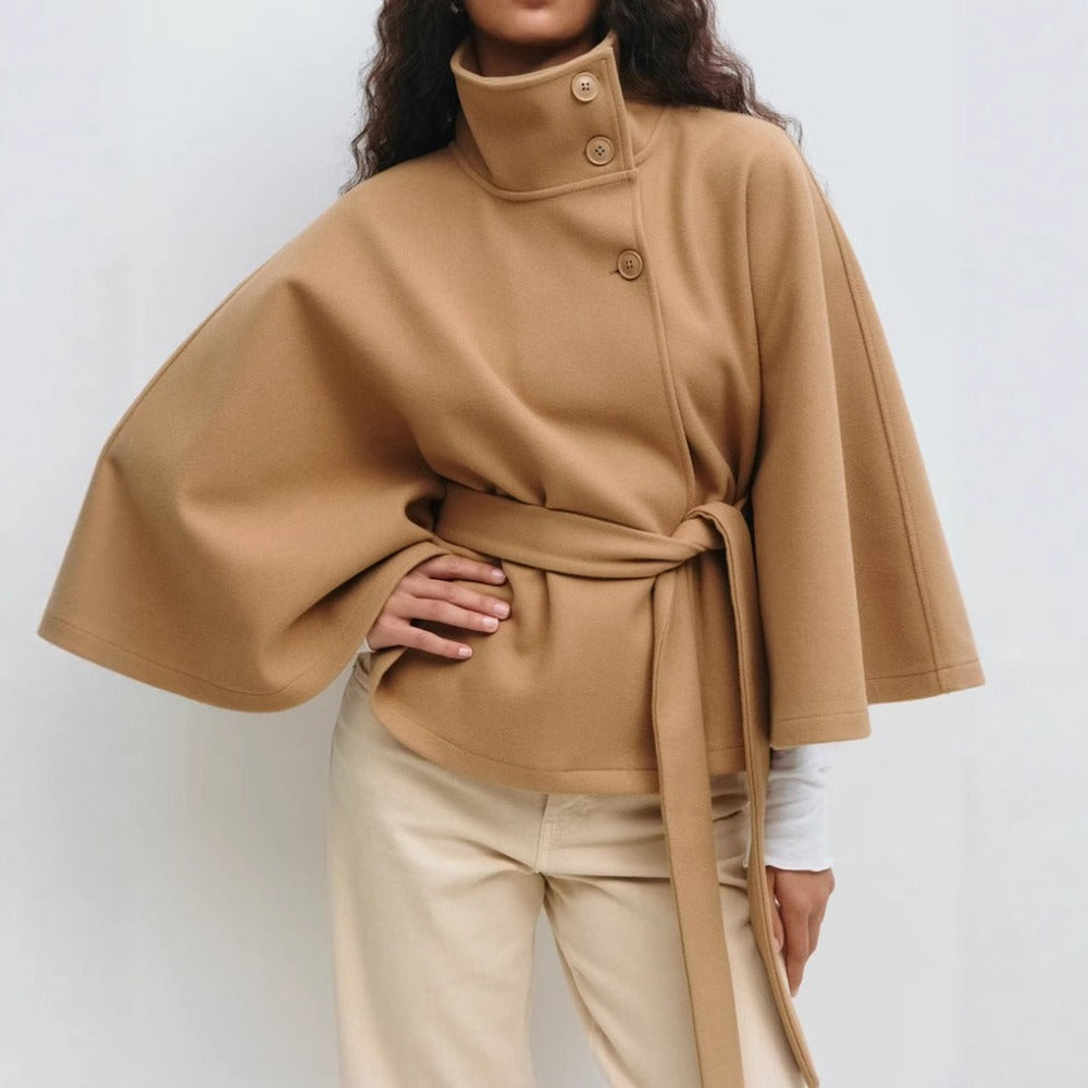 High Collar Belted Cape Coat