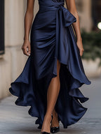 V-Neck Ruched Satin Maxi Gown for Women