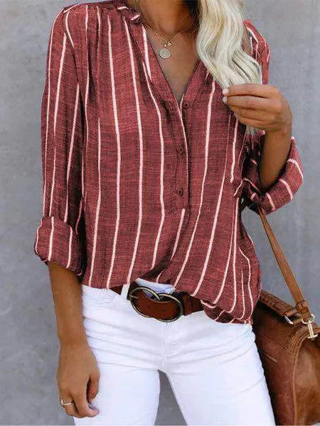 Women's Vertical Striped Button-Down Blouse