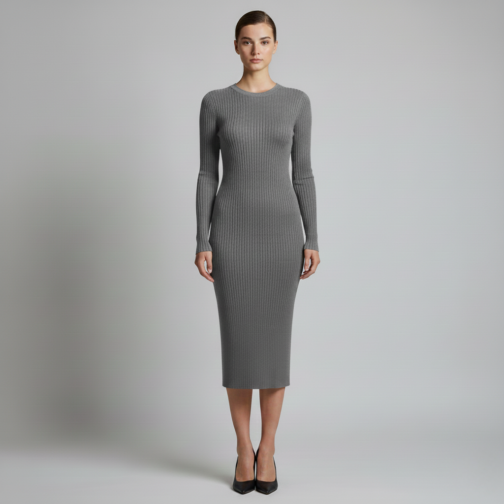 Ribbed Midi Dress (Long Sleeve)