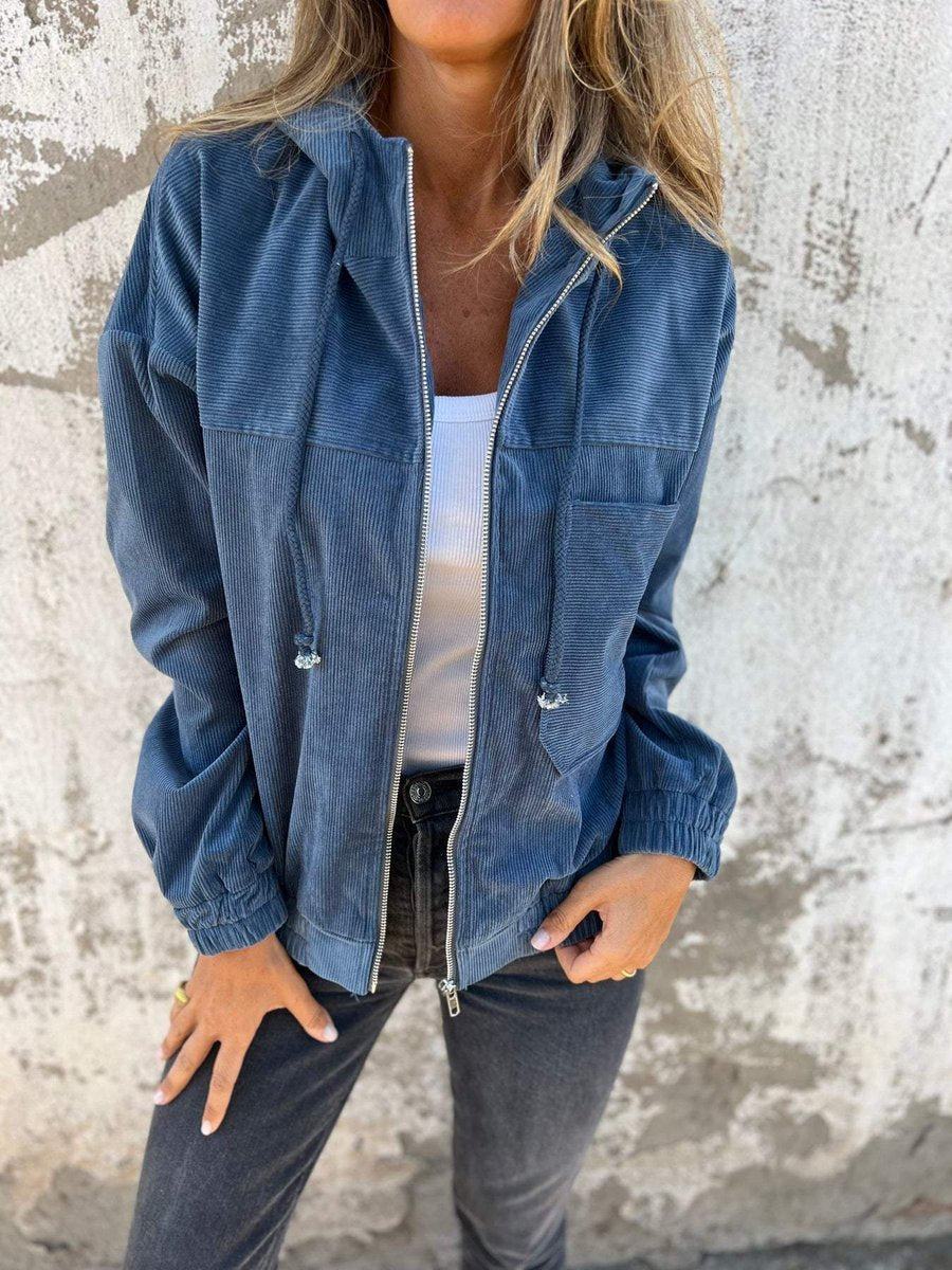 Oversized Corduroy Hooded Zip Jacket