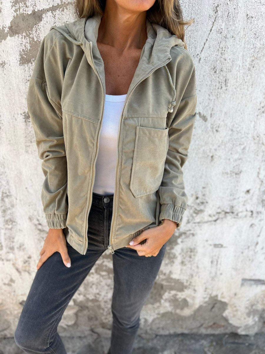 Oversized Corduroy Hooded Zip Jacket