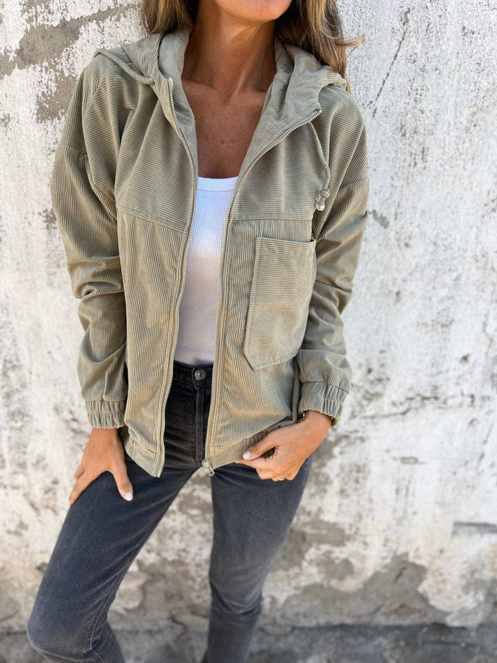 Oversized Corduroy Hooded Zip Jacket