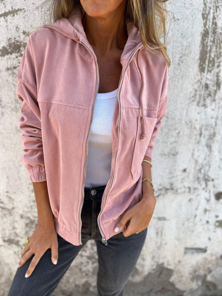 Oversized Corduroy Hooded Zip Jacket