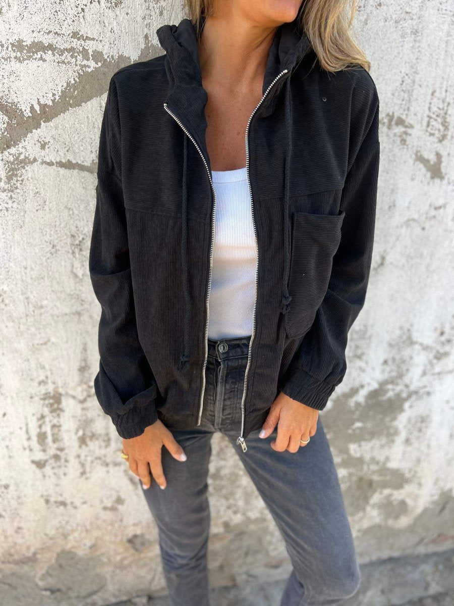 Oversized Corduroy Hooded Zip Jacket