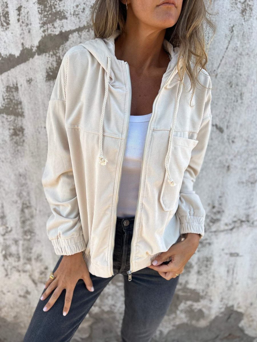 Oversized Corduroy Hooded Zip Jacket