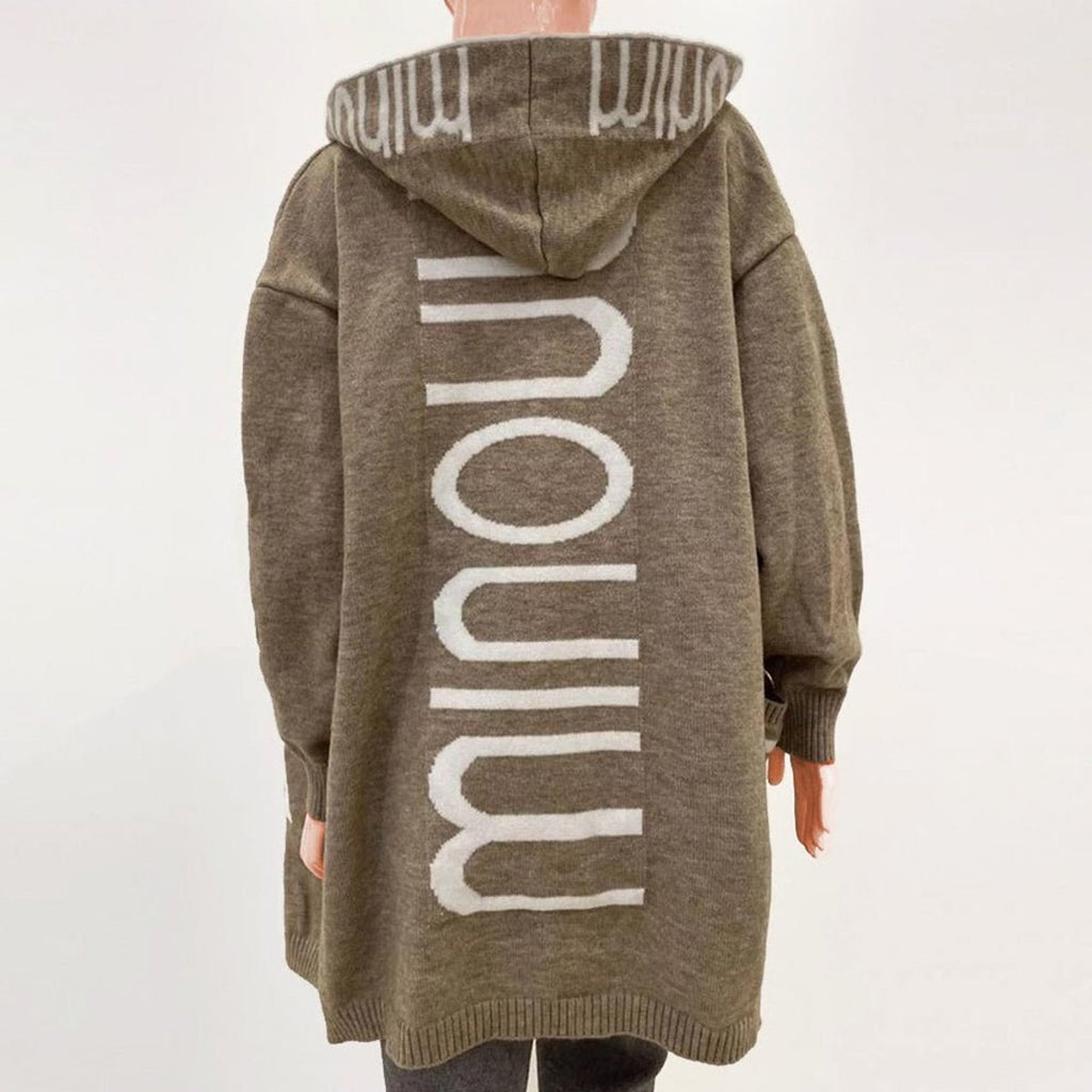 Knitted Hooded Open Patterned Cardigan