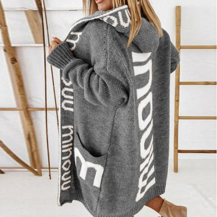 Knitted Hooded Open Patterned Cardigan