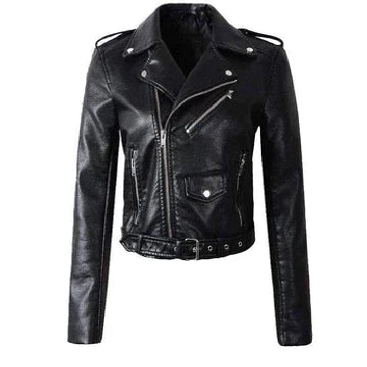 Cropped Faux Leather Biker Jacket