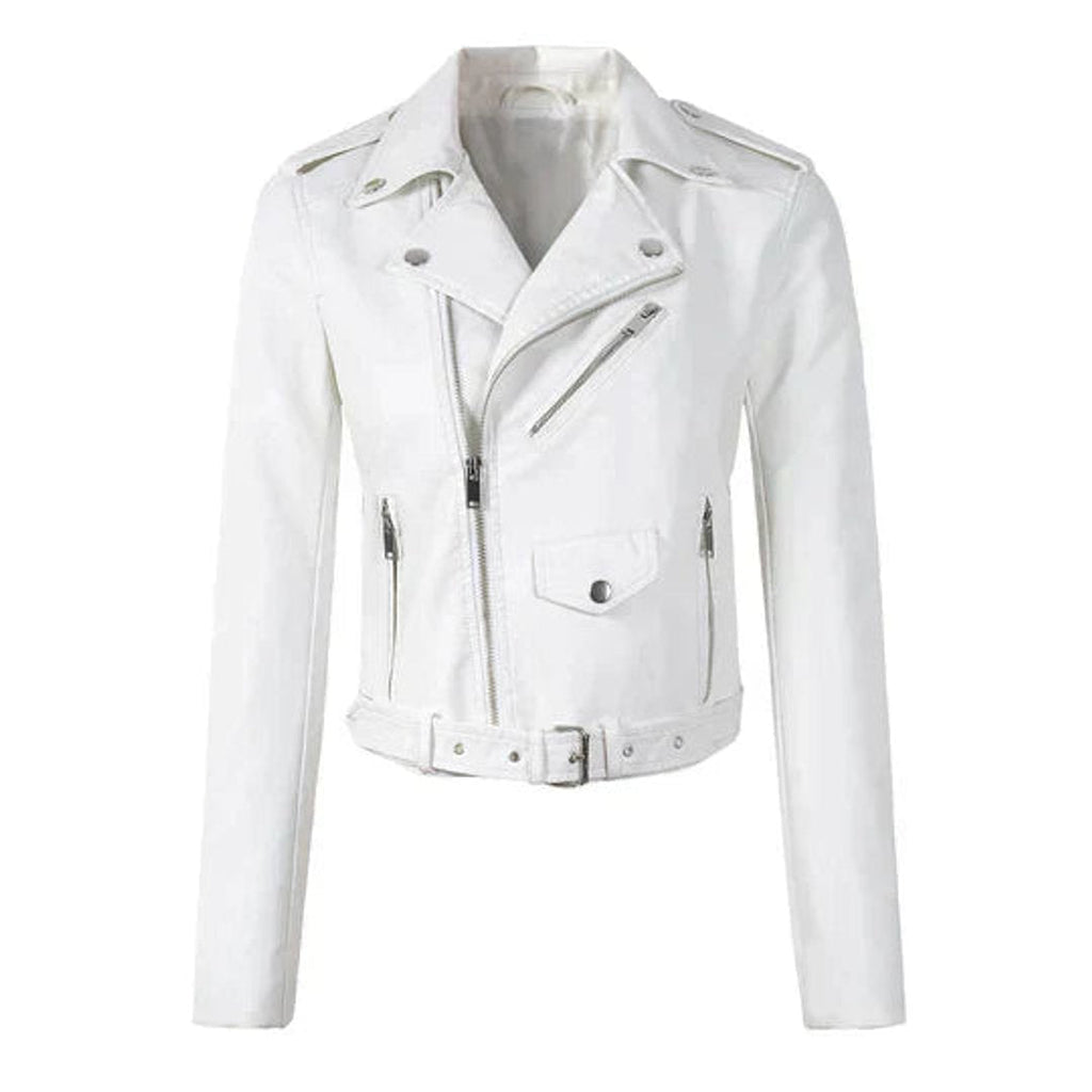 Cropped Faux Leather Biker Jacket